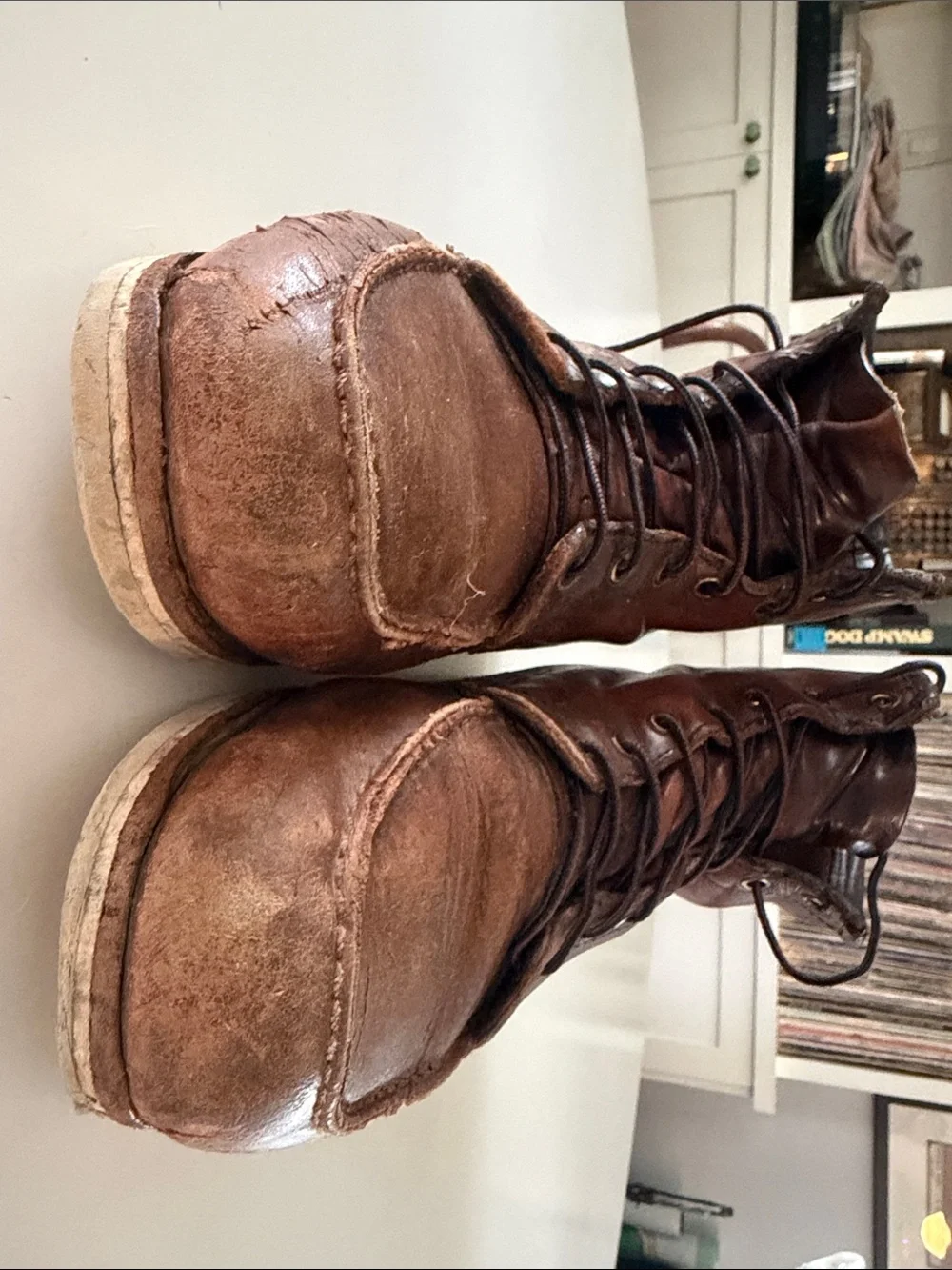 Men's Brown Leather Lace-Up Red Wing Work Boots size 12